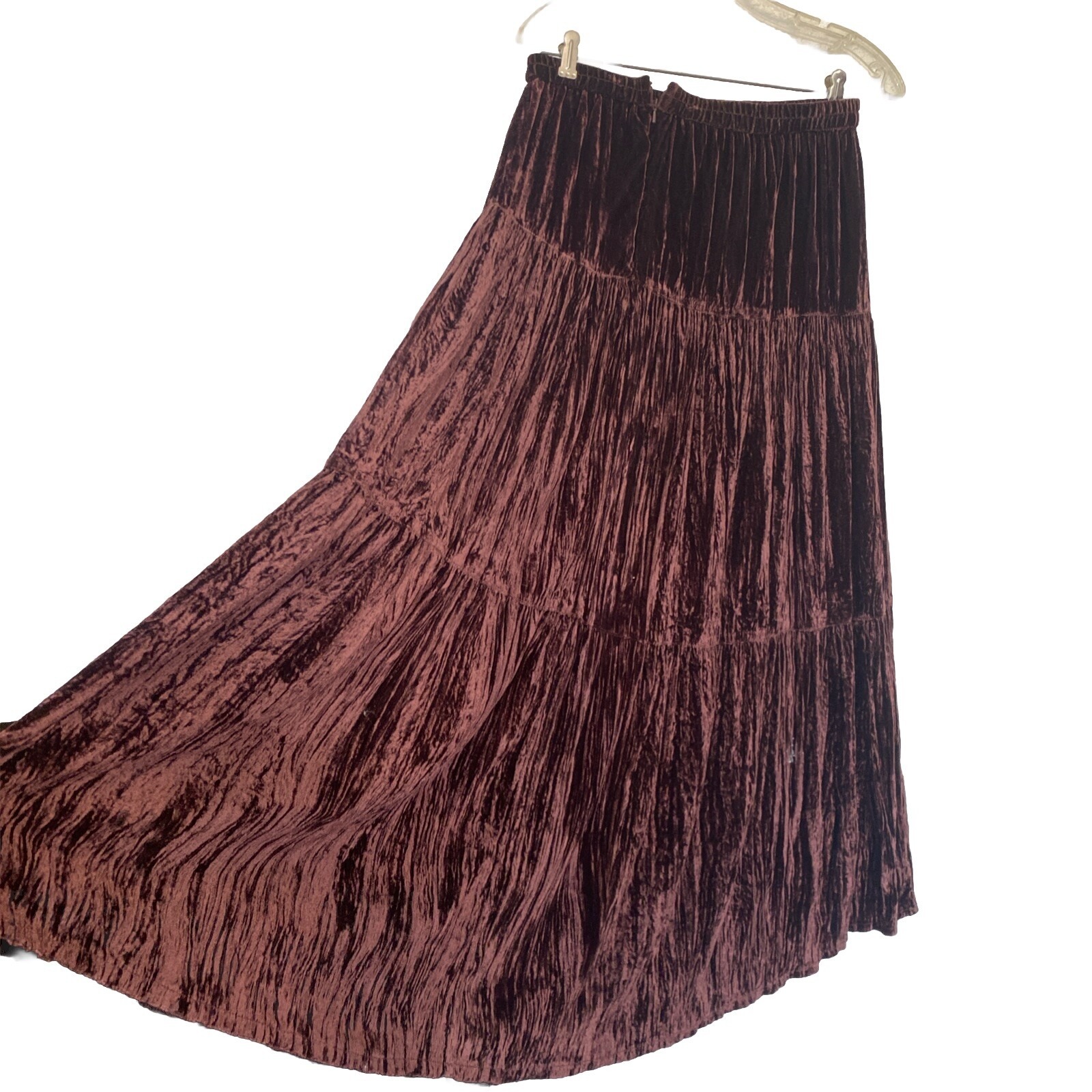 Nwt Double D Ranch Skirt Womens Small Velvet Tiered Brown Silk Blend